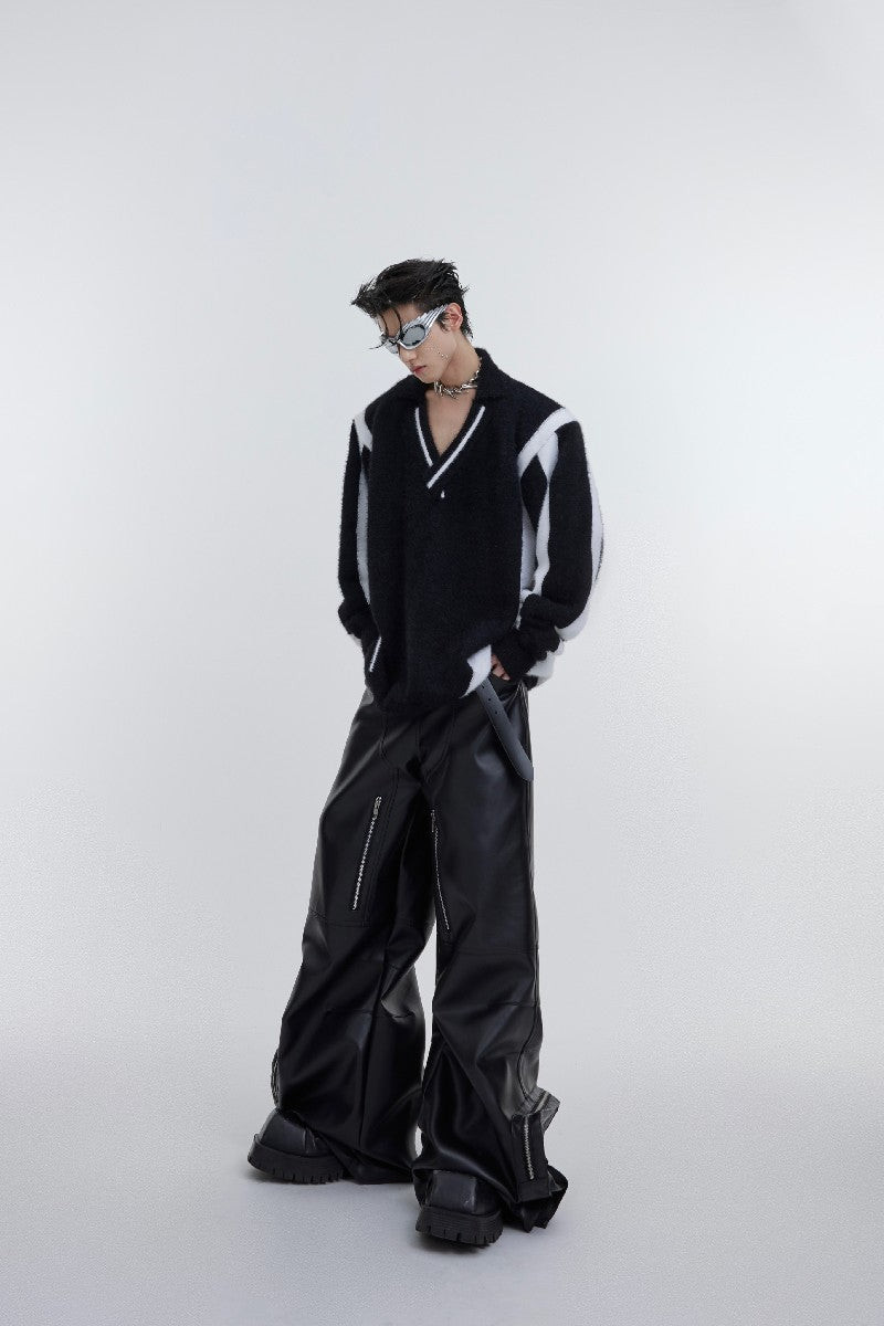 PU Leather Double Knee Trousers