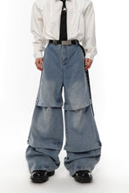 Pleated Washed Loose Denim