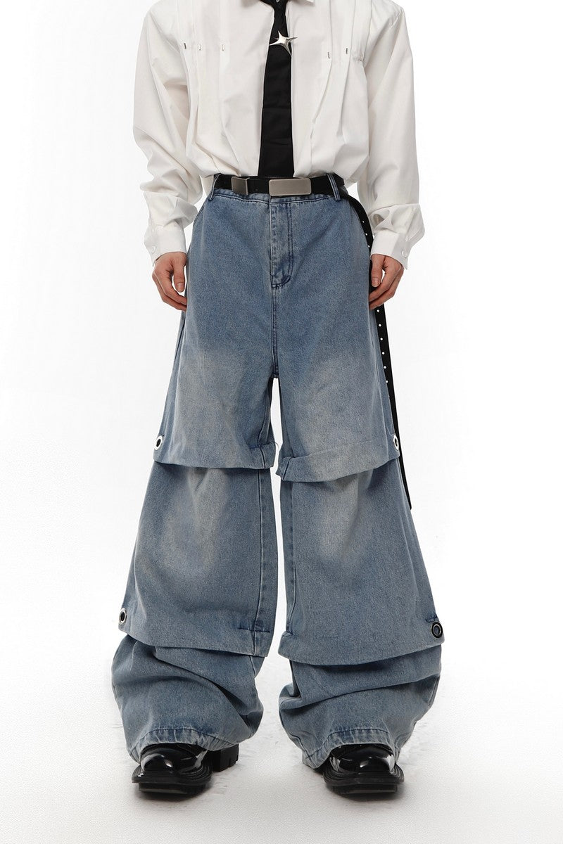 Pleated Washed Loose Denim