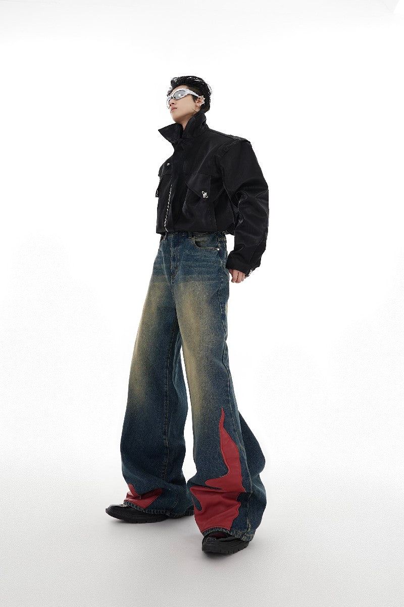 PU Leather Flame Loose Denim