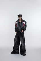 Stitched PU Leather Denim