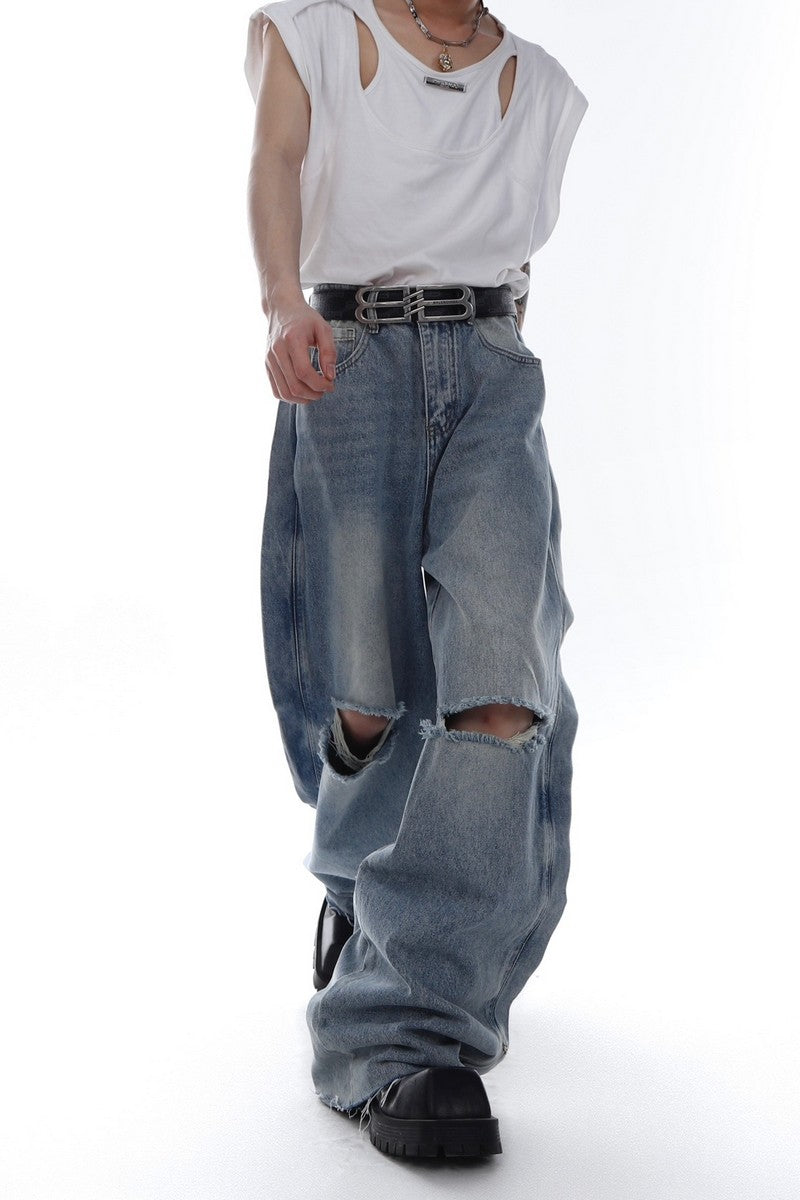 Washed Distressed Loose Denim