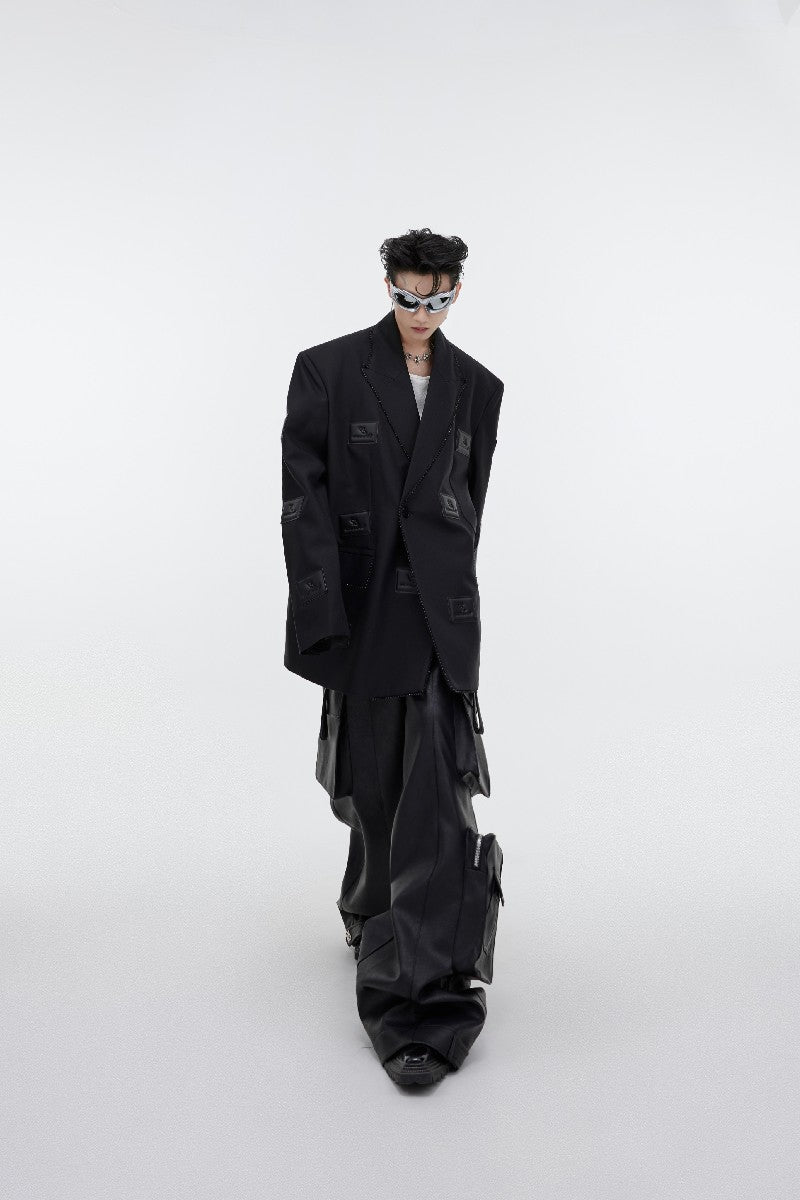 PU Leather Logo Suit Jacket