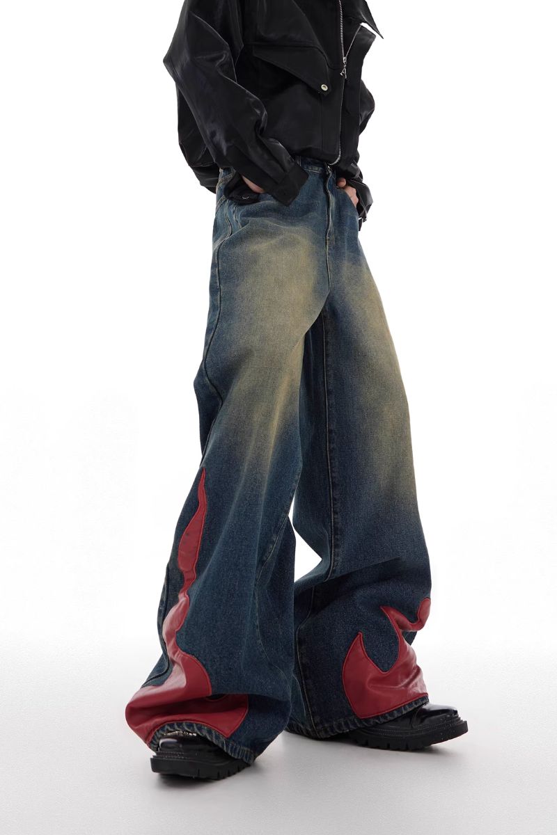 PU Leather Flame Loose Denim